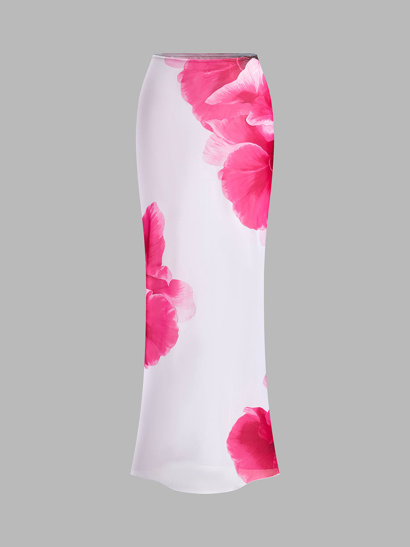 Conjunto de Biquíni e Saia Semitransparente Floral