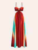 Vestido de Cetim com Recorte na Cintura e Degradê