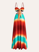 Vestido de Cetim com Recorte na Cintura e Degradê