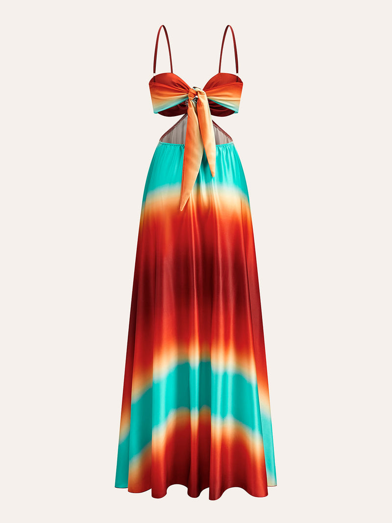 Vestido de Cetim com Recorte na Cintura e Degradê