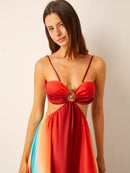 Vestido de Cetim com Recorte na Cintura e Degradê