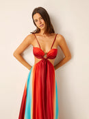 Vestido de Cetim com Recorte na Cintura e Degradê